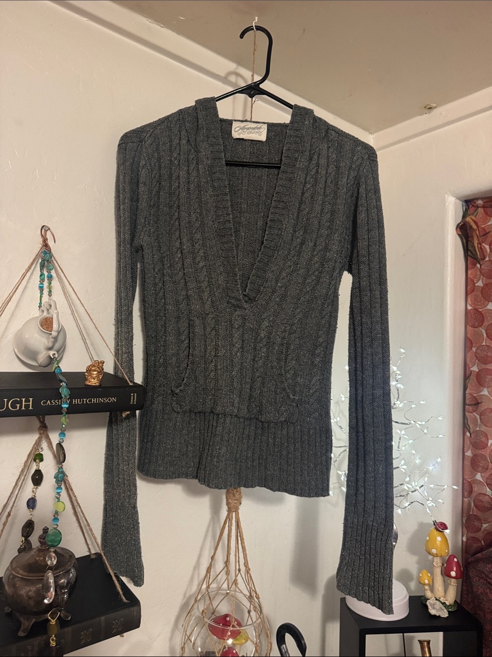Aeropostale Charcoal Ribbed Deep V-Neck Sweater
